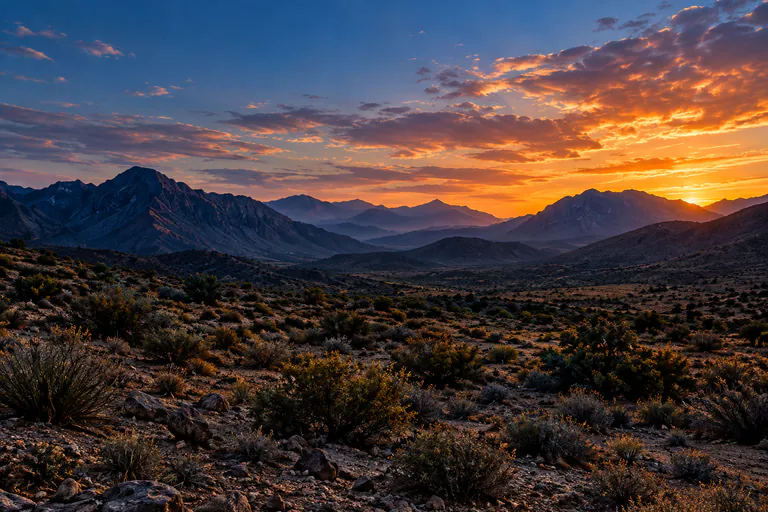 Open mountain landscape at sunset